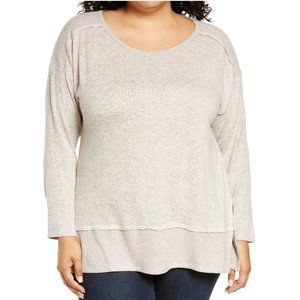 NWT Bobeau Women's Cozy Marled Pullover Tunic Top Beige Plus Size 1X $80 G430